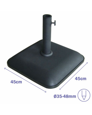 Marbueno Square Umbrella Base Cement 45X45X7.3 cm 25KG Black Garden Pool Terrace 10458
