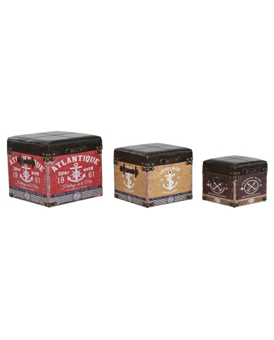 Set of decorative boxes Home ESPRIT Brown Multicolour Polyurethane Wood Vintage (3 Pieces)