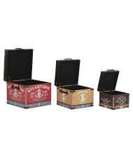 Set of decorative boxes Home ESPRIT Brown Multicolour Polyurethane Wood Vintage (3 Pieces)