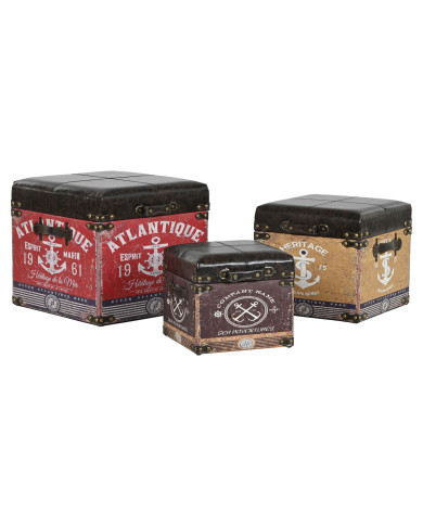 Set of decorative boxes Home ESPRIT Brown Multicolour Polyurethane Wood Vintage (3 Pieces)