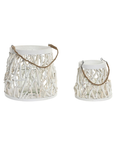 Candleholder Home ESPRIT White Wood Crystal 35 x 35 x 32 cm (2 Units)
