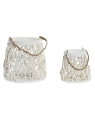 Candleholder Home ESPRIT White Wood Crystal 35 x 35 x 32 cm (2 Units)