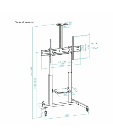 TV stand with wheels TooQ FS20406HM-B 60" 100" 120 kg 130 Kg (Refurbished A)