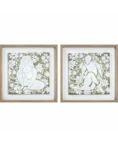 Canvas DKD Home Decor Wood Floral (2 Units) (Refurbished D)
