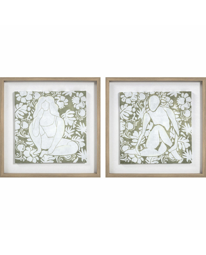 Canvas DKD Home Decor Wood Floral (2 Units) (Refurbished D)