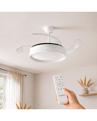 LED Ceiling Fan with 4 Retractable Blades Keteez InnovaGoods White 72 W Ø49-104 cm