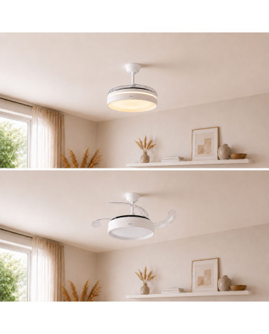 LED Ceiling Fan with 4 Retractable Blades Keteez InnovaGoods White 72 W Ø49-104 cm