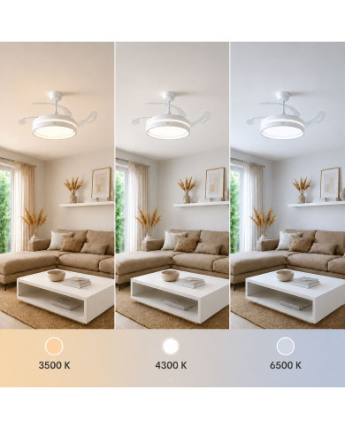 LED Ceiling Fan with 4 Retractable Blades Keteez InnovaGoods White 72 W Ø49-104 cm