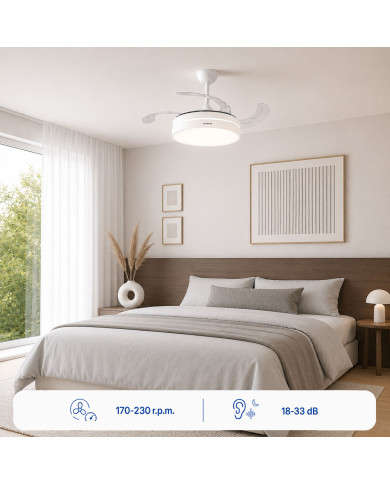 LED Ceiling Fan with 4 Retractable Blades Keteez InnovaGoods White 72 W Ø49-104 cm