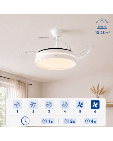 LED Ceiling Fan with 4 Retractable Blades Keteez InnovaGoods White 72 W Ø49-104 cm