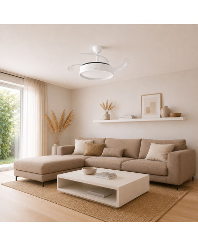 LED Ceiling Fan with 4 Retractable Blades Keteez InnovaGoods White 72 W Ø49-104 cm