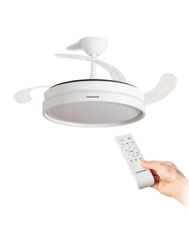 LED Ceiling Fan with 4 Retractable Blades Keteez InnovaGoods White 72 W Ø49-104 cm
