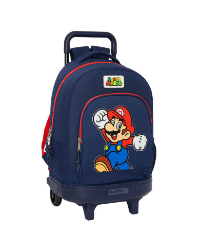School Rucksack with Wheels Super Mario World Navy Blue 33 x 45 x 22 cm