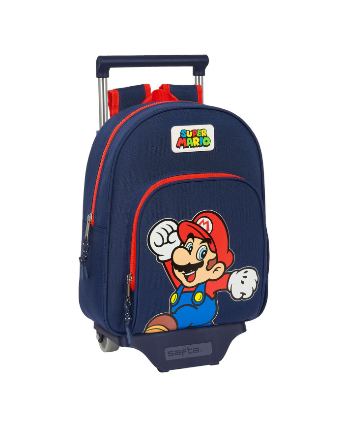 School Rucksack with Wheels Super Mario World Navy Blue 28 x 34 x 10 cm