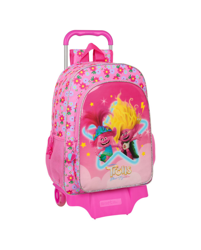 School Rucksack with Wheels Trolls Pink 33 x 42 x 14 cm