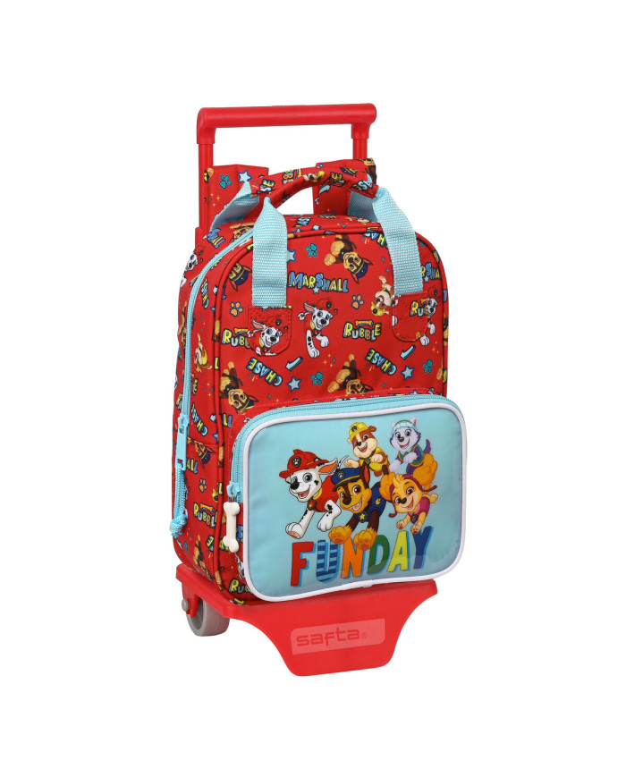 School Rucksack with Wheels The Paw Patrol Funday Red Light Blue (20 x 28 x 8 cm)