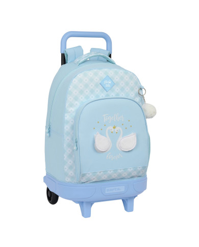 School Rucksack with Wheels Glow Lab Cisnes Blue 33 X 45 X 22 cm