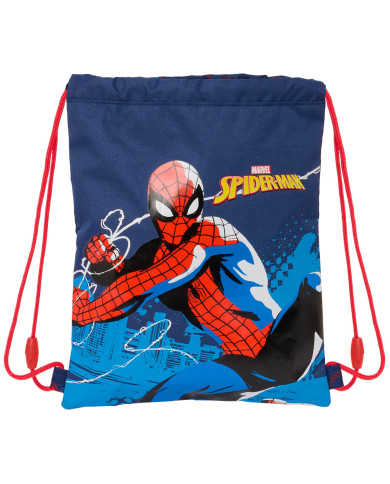 Backpack with Strings Spider-Man Neon Navy Blue 26 x 34 x 1 cm