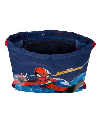 Backpack with Strings Spider-Man Neon Navy Blue 26 x 34 x 1 cm