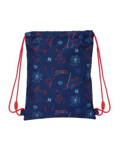 Backpack with Strings Spider-Man Neon Navy Blue 26 x 34 x 1 cm