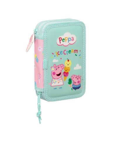 Double Pencil Case Peppa Pig Ice cream Pink Mint 12.5 x 19.5 x 4 cm (28 Pieces)