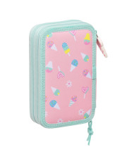 Double Pencil Case Peppa Pig Ice cream Pink Mint 12.5 x 19.5 x 4 cm (28 Pieces)