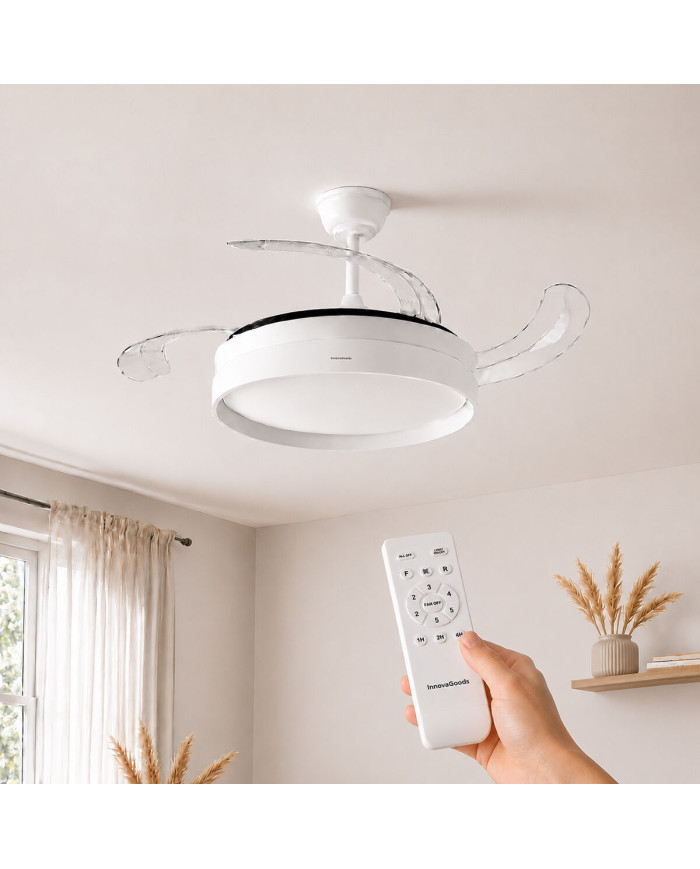 LED Ceiling Fan with 4 Retractable Blades Keteez InnovaGoods White 72 W Ø49-104 cm