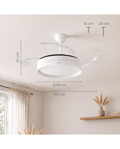 LED Ceiling Fan with 4 Retractable Blades Keteez InnovaGoods White 72 W Ø49-104 cm