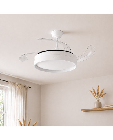 LED Ceiling Fan with 4 Retractable Blades Keteez InnovaGoods White 72 W Ø49-104 cm