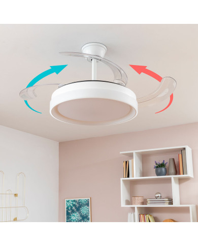 LED Ceiling Fan with 4 Retractable Blades Keteez InnovaGoods White 72 W Ø49-104 cm