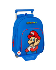 School Rucksack with Wheels Super Mario Play Blue Red 28 x 34 x 10 cm