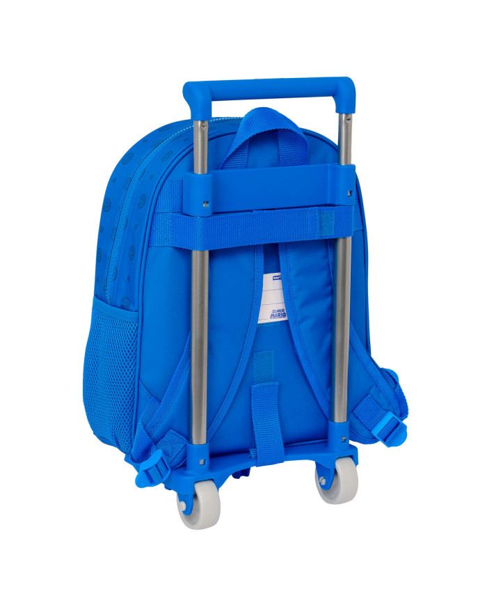 School Rucksack with Wheels Super Mario Play Blue Red 28 x 34 x 10 cm