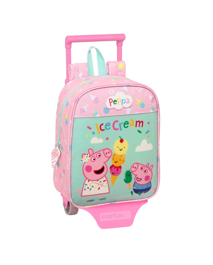 School Rucksack with Wheels Peppa Pig Ice cream Green Pink 22 x 27 x 10 cm