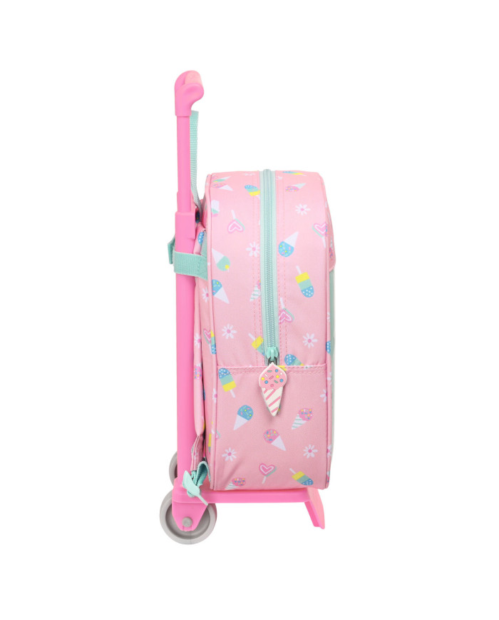 School Rucksack with Wheels Peppa Pig Ice cream Green Pink 22 x 27 x 10 cm