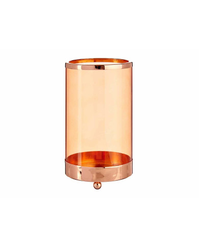 Candleholder Copper Amber Cylinder Metal Glass (9,7 x 16,5 x 9,7 cm)