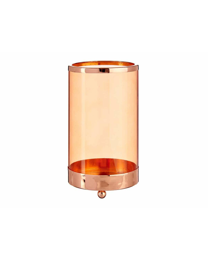 Candleholder Copper Amber Cylinder Metal Glass (9,7 x 16,5 x 9,7 cm)