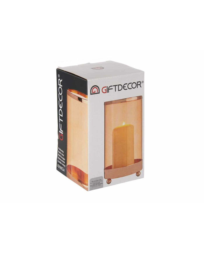 Candleholder Copper Amber Cylinder Metal Glass (9,7 x 16,5 x 9,7 cm)