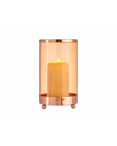 Candleholder Copper Amber Cylinder Metal Glass (9,7 x 16,5 x 9,7 cm)